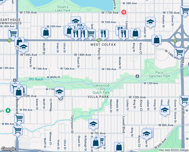 map of restaurants, bars, coffee shops, grocery stores, and more near in Denver