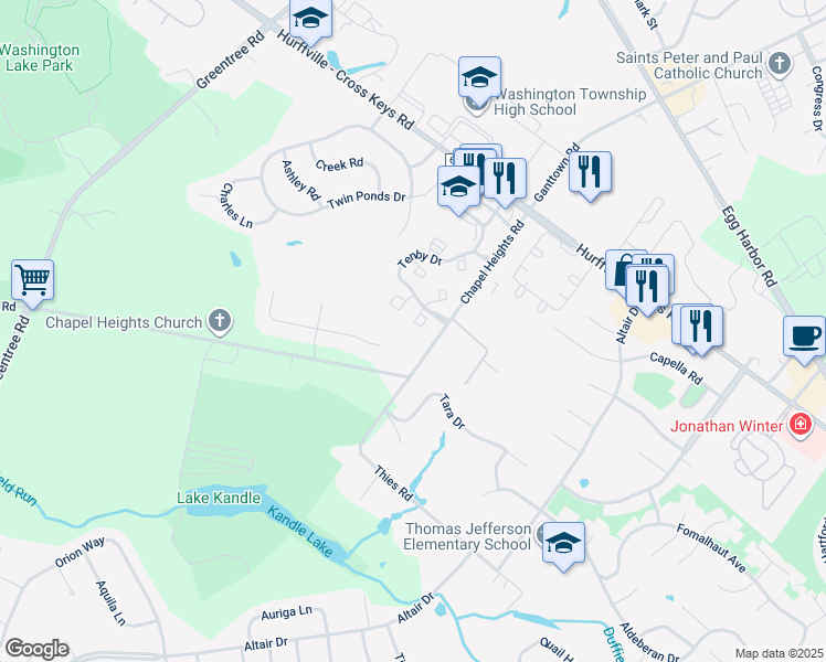 map of restaurants, bars, coffee shops, grocery stores, and more near 137 Chapel Heights Road in Washington Township