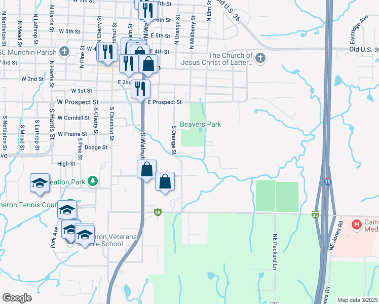 map of restaurants, bars, coffee shops, grocery stores, and more near 515 South Orange Street in Cameron