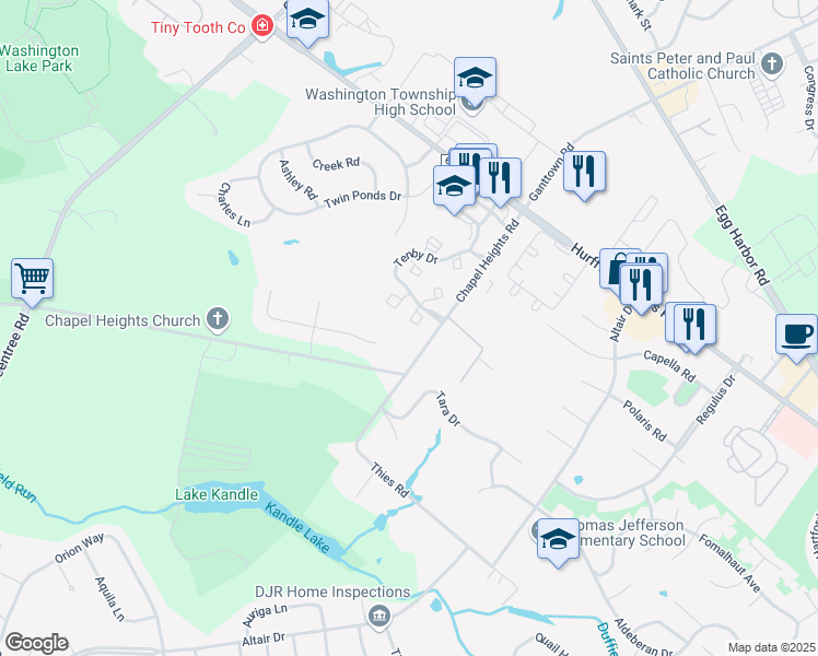 map of restaurants, bars, coffee shops, grocery stores, and more near 18 Neville Court in Washington Township