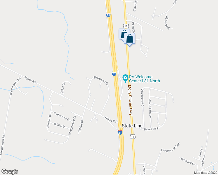 map of restaurants, bars, coffee shops, grocery stores, and more near 14854 Sherwood Drive in Greencastle