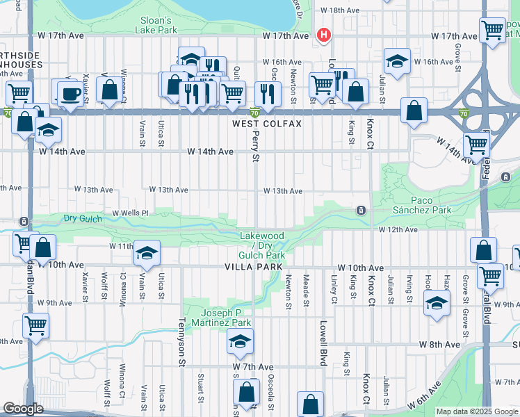 map of restaurants, bars, coffee shops, grocery stores, and more near 3978 West 13th Avenue in Denver
