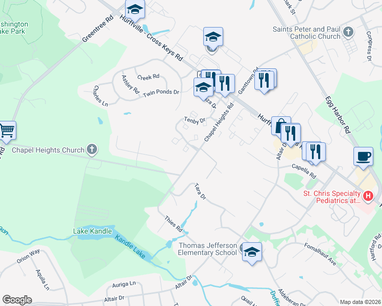 map of restaurants, bars, coffee shops, grocery stores, and more near 10 Canterbury Court in Washington Township