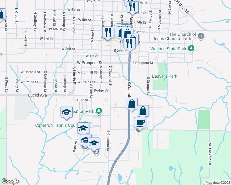 map of restaurants, bars, coffee shops, grocery stores, and more near 406 Valley View Court in Cameron