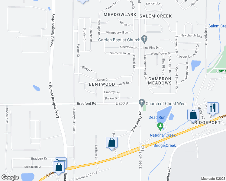 map of restaurants, bars, coffee shops, grocery stores, and more near 10794 Timothy Lane in Indianapolis