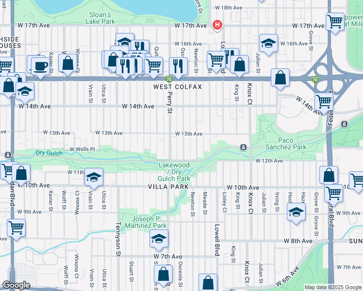 map of restaurants, bars, coffee shops, grocery stores, and more near 3978 West 13th Avenue in Denver