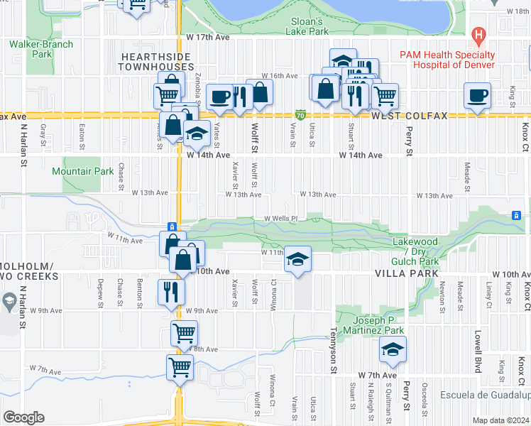 map of restaurants, bars, coffee shops, grocery stores, and more near 4708 West 13th Avenue in Denver