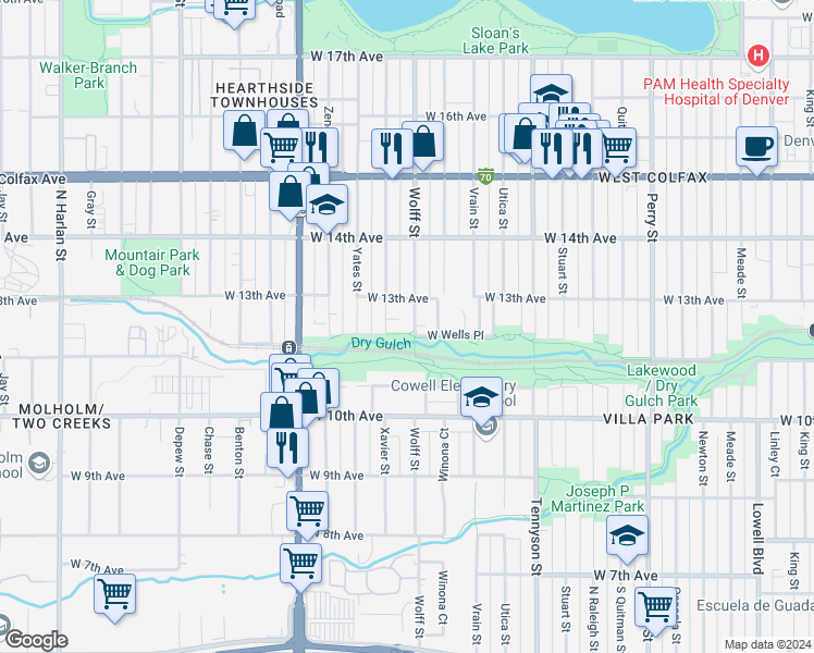 map of restaurants, bars, coffee shops, grocery stores, and more near 4860 West 13th Avenue in Denver