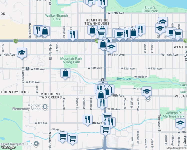map of restaurants, bars, coffee shops, grocery stores, and more near 1292 Benton Street in Denver