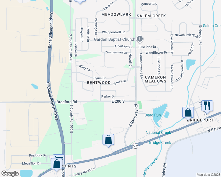 map of restaurants, bars, coffee shops, grocery stores, and more near 10766 Emery Drive in Indianapolis