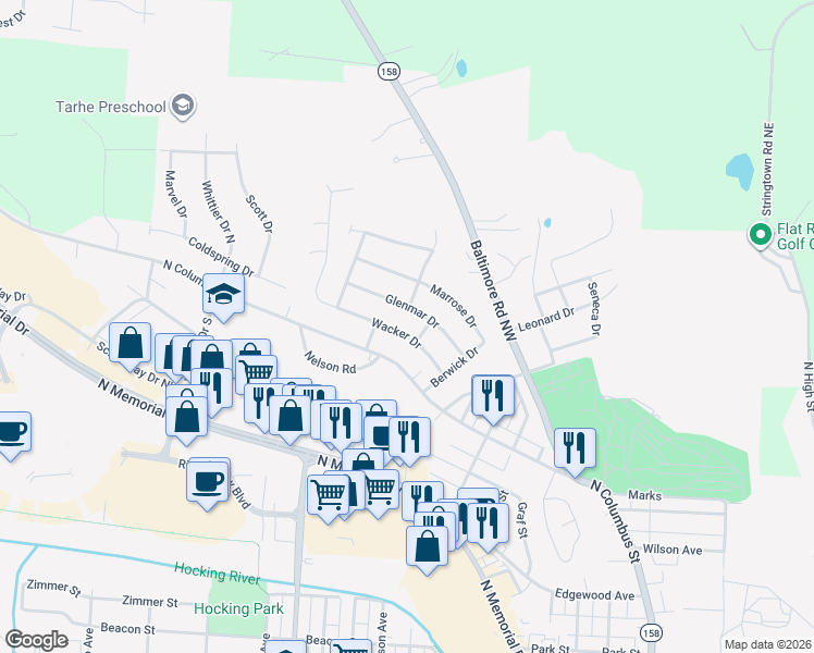 map of restaurants, bars, coffee shops, grocery stores, and more near 1762 Wacker Drive in Lancaster