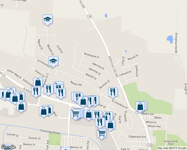 map of restaurants, bars, coffee shops, grocery stores, and more near 1762 Wacker Drive in Lancaster