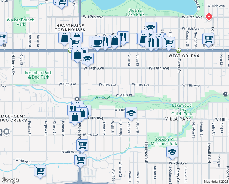 map of restaurants, bars, coffee shops, grocery stores, and more near 4708 West 13th Avenue in Denver