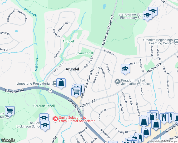 map of restaurants, bars, coffee shops, grocery stores, and more near in Marshallton