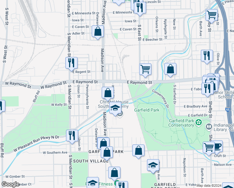 map of restaurants, bars, coffee shops, grocery stores, and more near 2204 Ransdell Street in Indianapolis