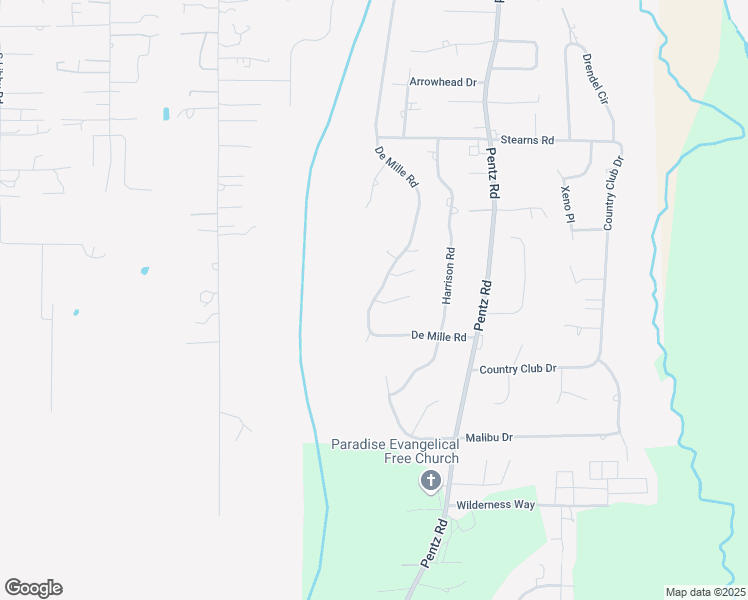map of restaurants, bars, coffee shops, grocery stores, and more near De Mille Road & Thornburg Road in Paradise