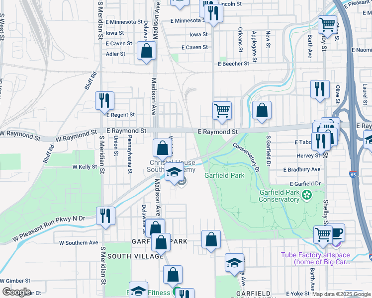 map of restaurants, bars, coffee shops, grocery stores, and more near 2204 Ransdell Street in Indianapolis