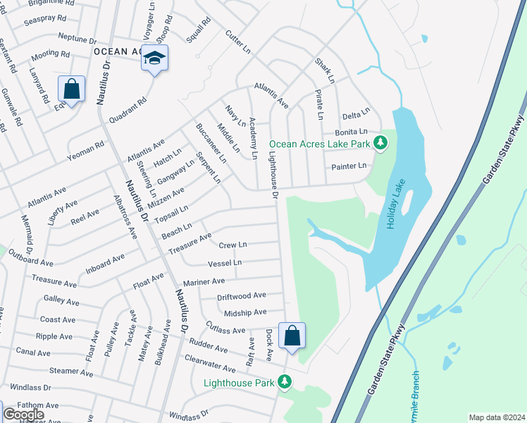 map of restaurants, bars, coffee shops, grocery stores, and more near 1009 Beach Lane in Stafford Township