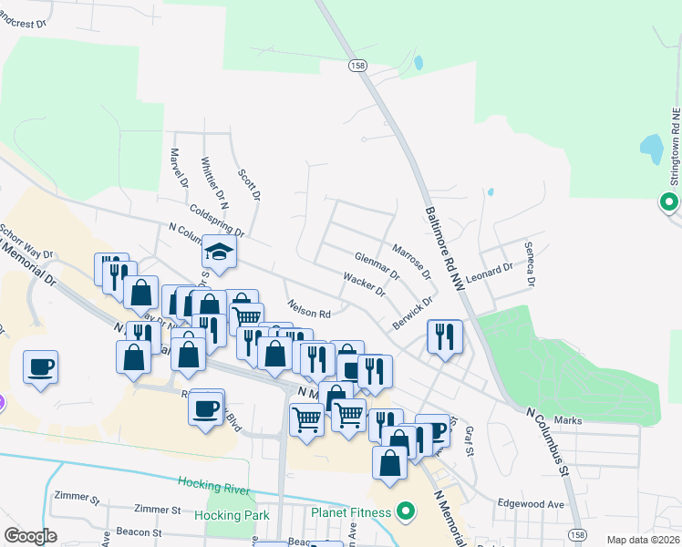 map of restaurants, bars, coffee shops, grocery stores, and more near 1811 Wacker Drive in Lancaster