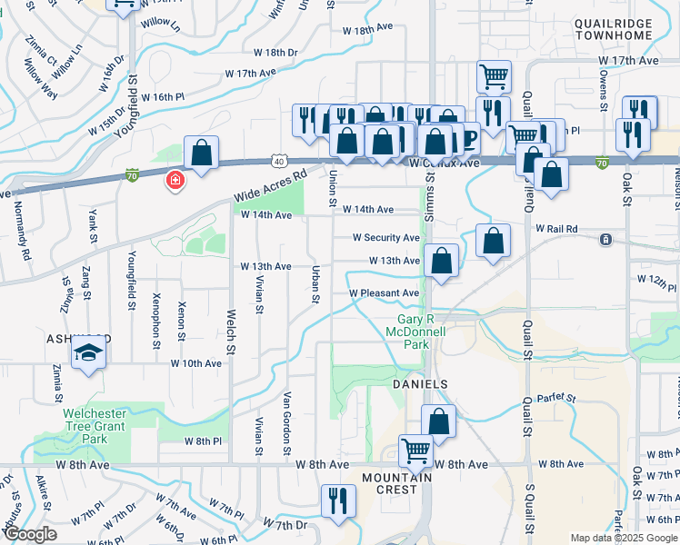 map of restaurants, bars, coffee shops, grocery stores, and more near 11920 West 13th Avenue in Golden