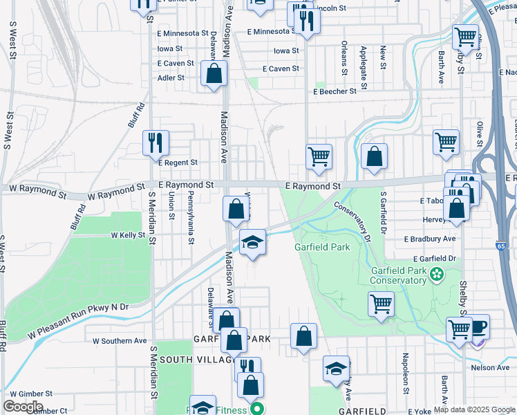 map of restaurants, bars, coffee shops, grocery stores, and more near 2204 Ransdell Street in Indianapolis
