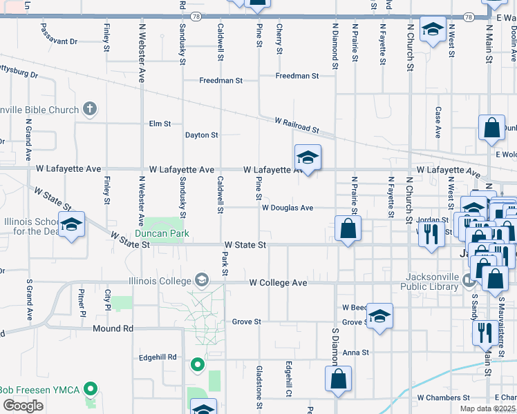 map of restaurants, bars, coffee shops, grocery stores, and more near 900 West Douglas Avenue in Jacksonville