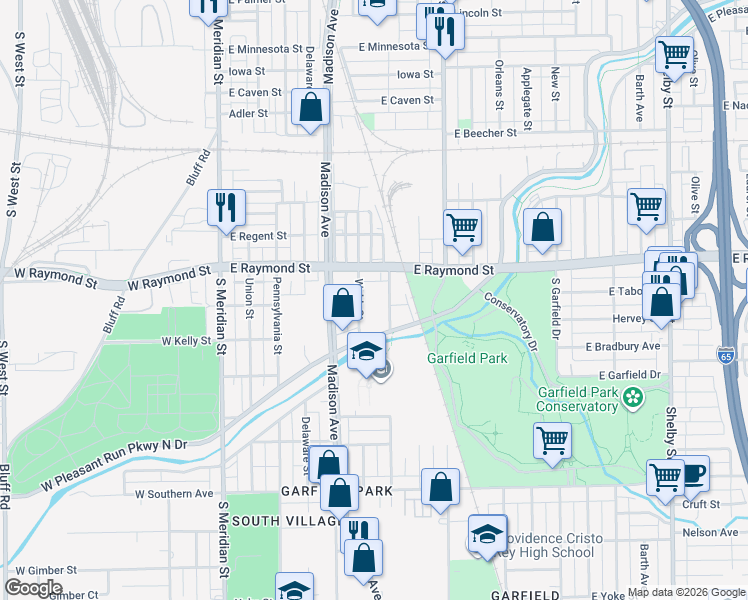 map of restaurants, bars, coffee shops, grocery stores, and more near 2204 Ransdell Street in Indianapolis
