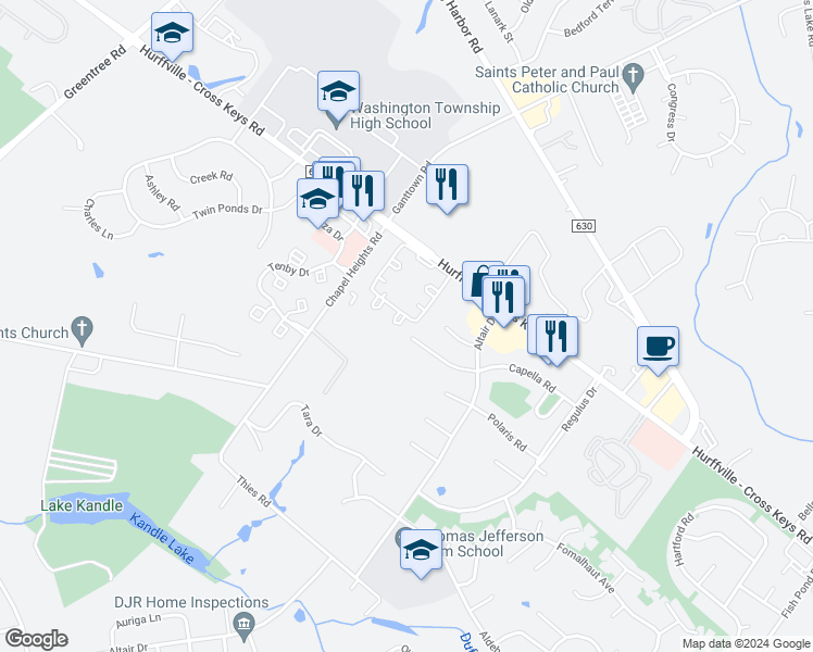 map of restaurants, bars, coffee shops, grocery stores, and more near 3 Devon Place in Washington Township