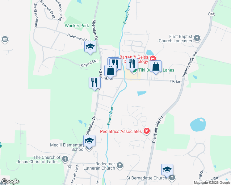 map of restaurants, bars, coffee shops, grocery stores, and more near 16C North Plumvalley Road in Lancaster