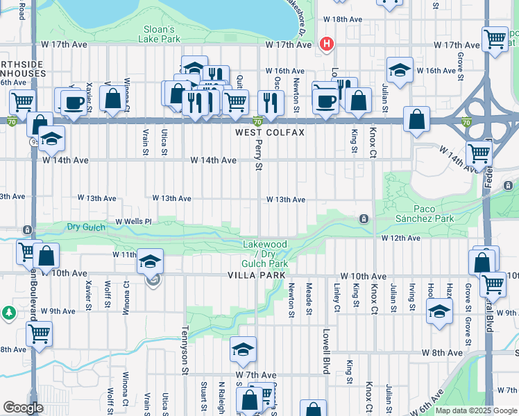 map of restaurants, bars, coffee shops, grocery stores, and more near 3978 West 13th Avenue in Denver