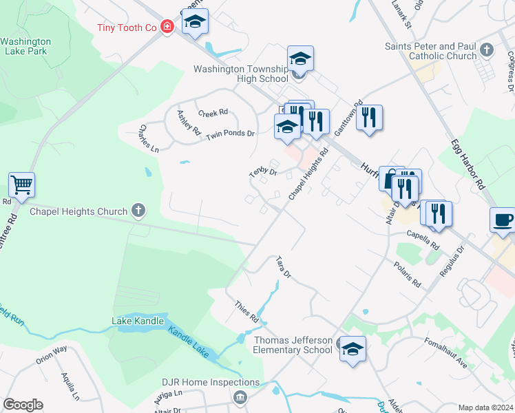 map of restaurants, bars, coffee shops, grocery stores, and more near 31 Neville Court in Washington Township