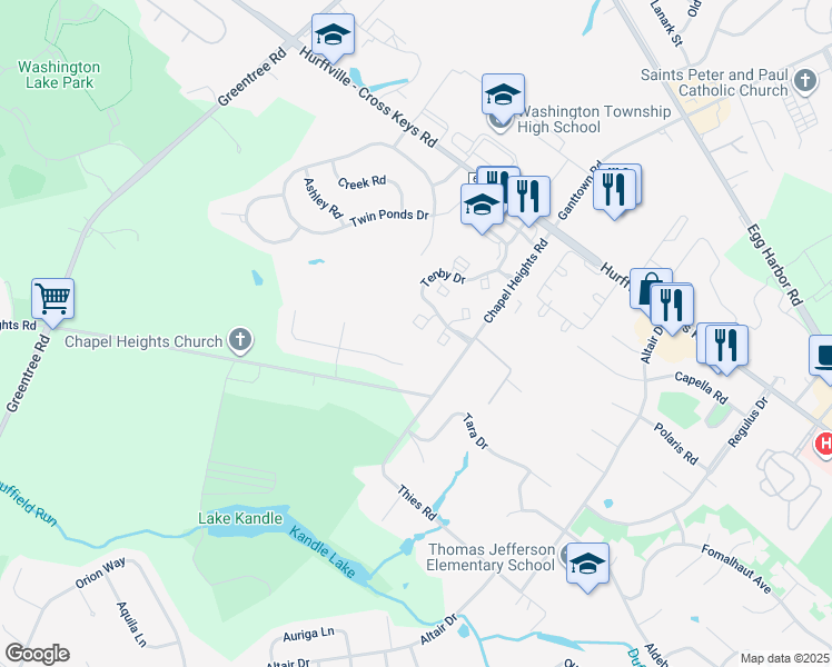 map of restaurants, bars, coffee shops, grocery stores, and more near 31 Neville Court in Washington Township