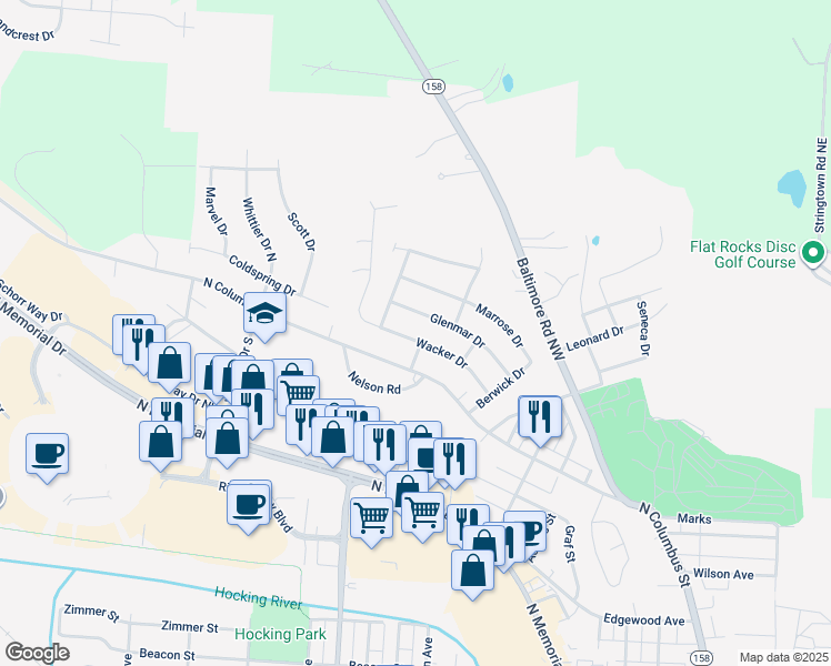 map of restaurants, bars, coffee shops, grocery stores, and more near 1806 Wacker Drive in Lancaster