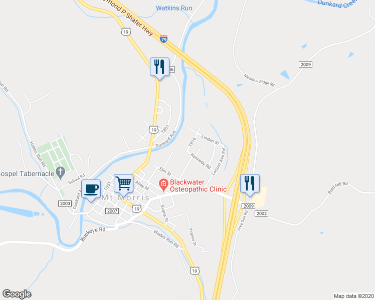 map of restaurants, bars, coffee shops, grocery stores, and more near 101 Euclid Avenue in Mount Morris