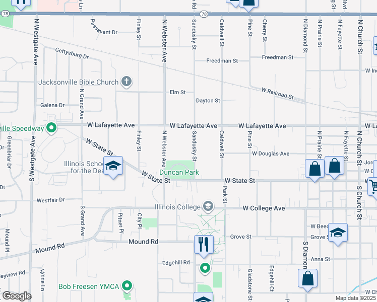 map of restaurants, bars, coffee shops, grocery stores, and more near 279 Sandusky Street in Jacksonville