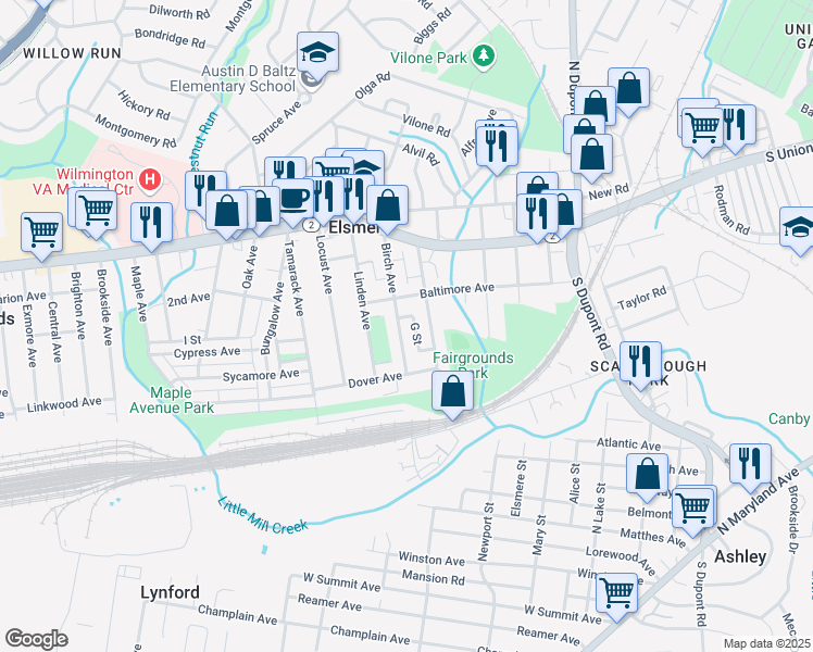 map of restaurants, bars, coffee shops, grocery stores, and more near 226 Birch Avenue in Wilmington