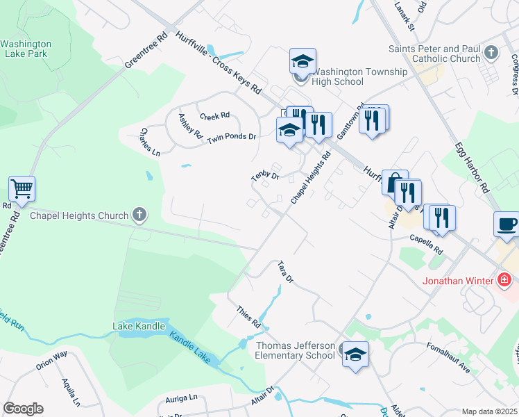 map of restaurants, bars, coffee shops, grocery stores, and more near 31 Neville Court in Washington Township