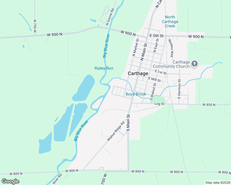 map of restaurants, bars, coffee shops, grocery stores, and more near 108 Clark Street in Carthage