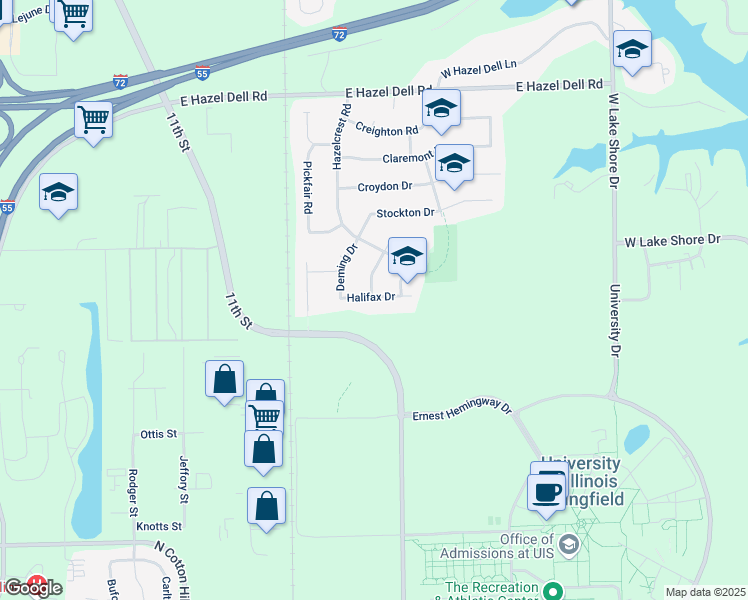 map of restaurants, bars, coffee shops, grocery stores, and more near 2000 Halifax Drive in Springfield