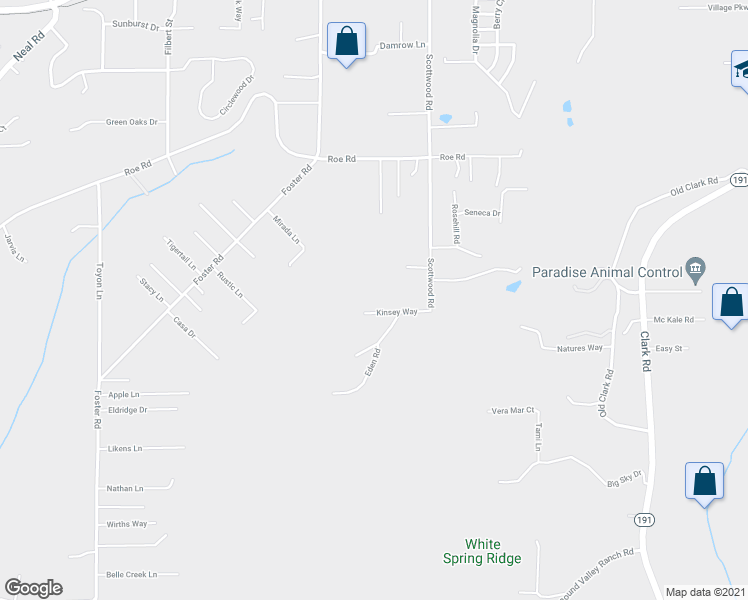 map of restaurants, bars, coffee shops, grocery stores, and more near 723 Kinsey Way in Paradise