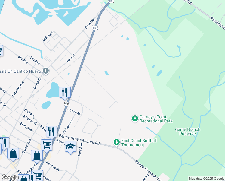 map of restaurants, bars, coffee shops, grocery stores, and more near 151 East Del-A-Vue Avenue in Carneys Point Township