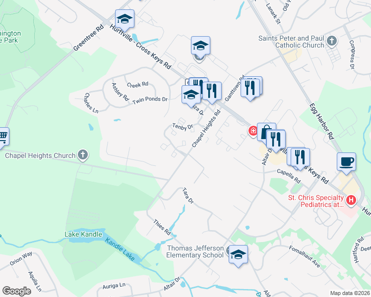 map of restaurants, bars, coffee shops, grocery stores, and more near 10 Canterbury Court in Washington Township
