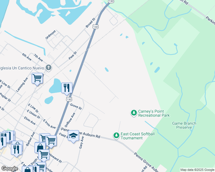 map of restaurants, bars, coffee shops, grocery stores, and more near 151 East Del-A-Vue Avenue in Carneys Point Township
