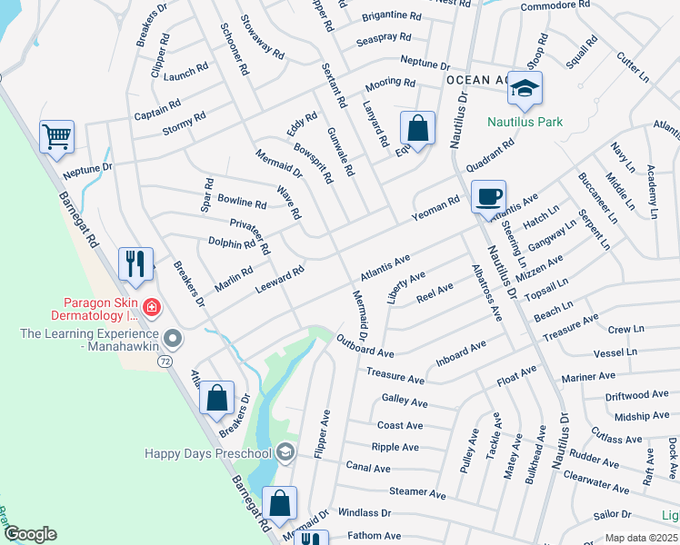 map of restaurants, bars, coffee shops, grocery stores, and more near 214 Mermaid Drive in Stafford Township