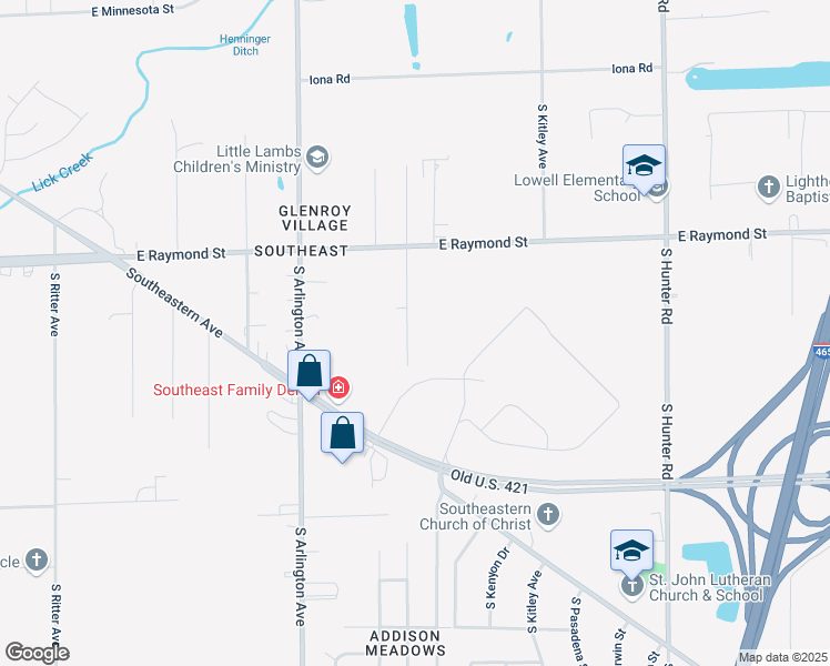 map of restaurants, bars, coffee shops, grocery stores, and more near 2335 South Sheridan Avenue in Indianapolis