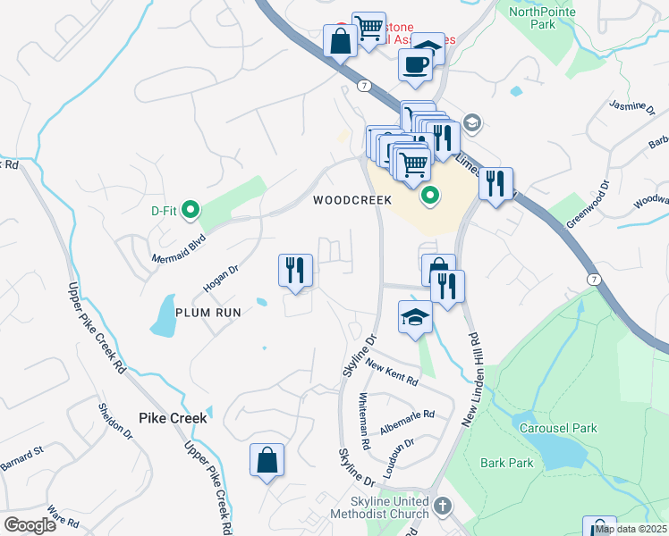 map of restaurants, bars, coffee shops, grocery stores, and more near 4702 Linden Knoll Drive in Wilmington