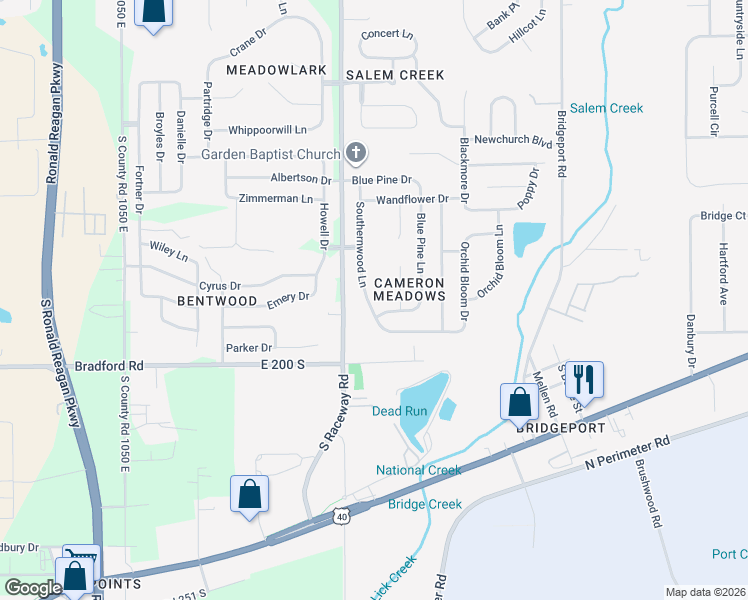 map of restaurants, bars, coffee shops, grocery stores, and more near 2027 Southernwood Lane in Indianapolis