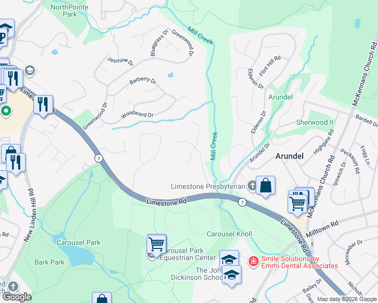 map of restaurants, bars, coffee shops, grocery stores, and more near 2 Henry Court in Wilmington