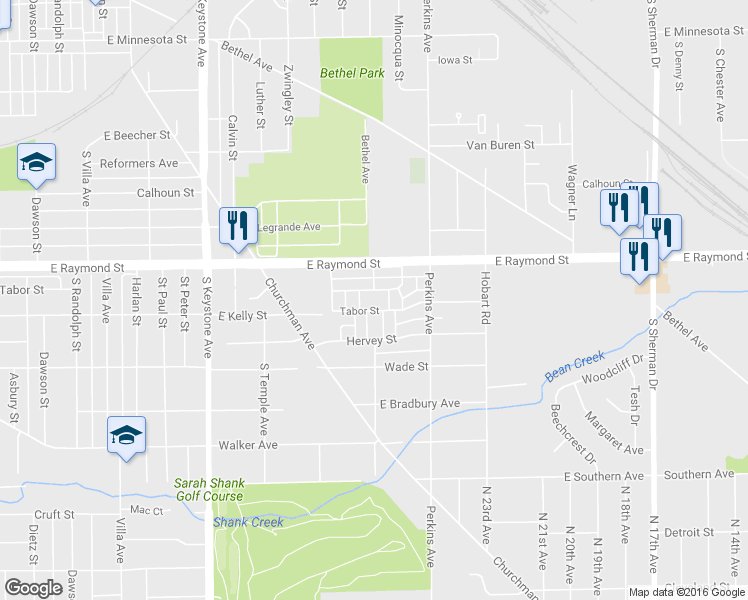 map of restaurants, bars, coffee shops, grocery stores, and more near 2255 South Oxford Street in Indianapolis