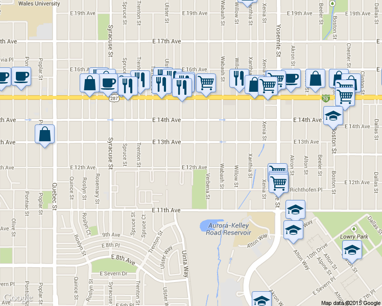 map of restaurants, bars, coffee shops, grocery stores, and more near 1245 Valentia Street in Denver